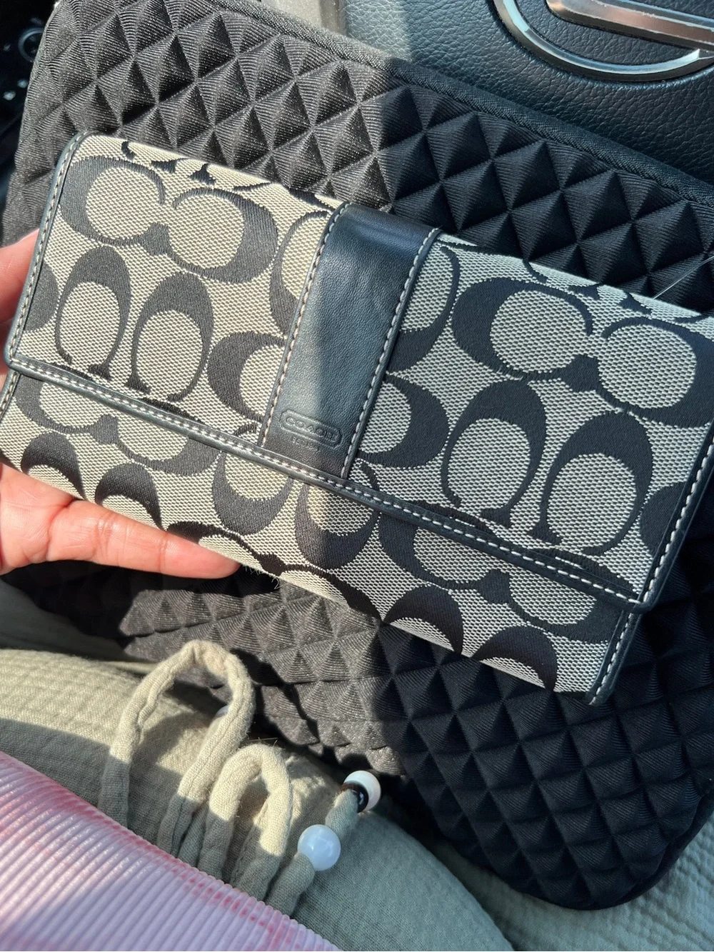 Coach Black & Gray Signature Continental Wallet